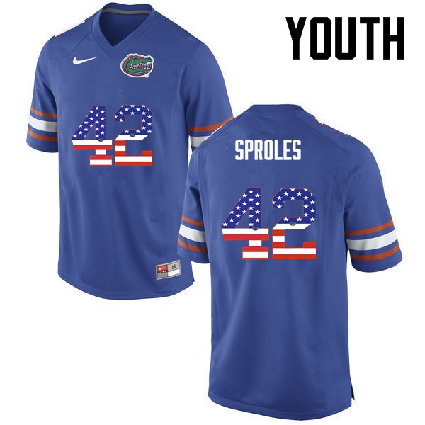 Florida Gators Youth #42 Nick Sproles College Football USA Flag Fashion Blue